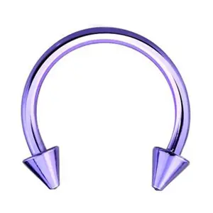 16 Gauge Externally Threaded 316L Surgical Steel Purple Horseshoe Septum Ring With Spike Ends