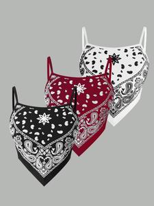 women's paisley print cami top, casual sleeveless spaghetti strap top for daily wear, ladies clothes for all seasons, womenswear, crop top