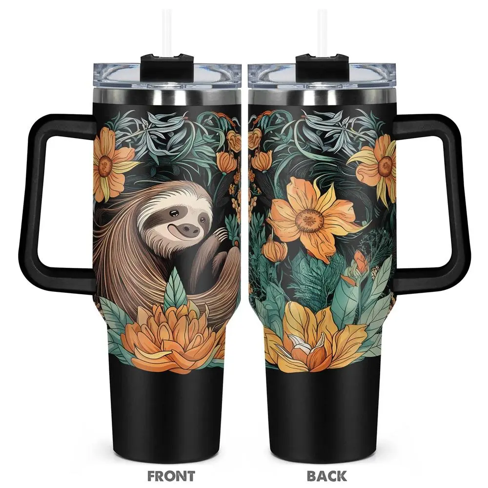 Sloth Pattern Tumbler, 1 Count 40oz Stainless Steel Water Bottle, Insulated and Durable Water Bottle, Gift for Any Occasion, Drinkware