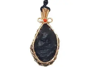 Tibetan Meteorites Tektite Crystal Necklace,Raw Stone Tektite Pendant,Irregular Shape,Black