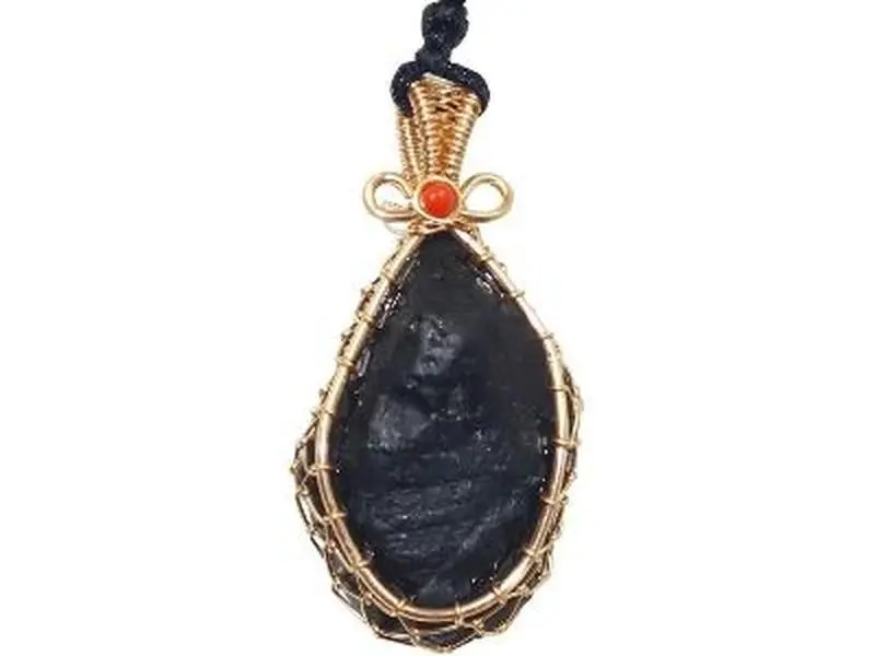 Tibetan Meteorites Tektite Crystal Necklace,Raw Stone Tektite Pendant,Irregular Shape,Black