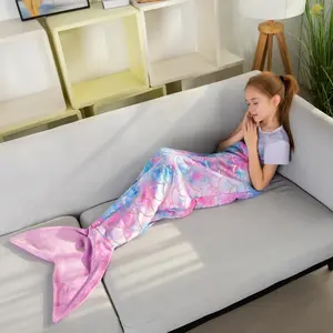 X-NG05  Mermaid Tail Blankets Glittering Wearable Cute Cozy Soft Flannel Rainbow Colorful Mermaid Tail Blanket for Kids 5~12 Year