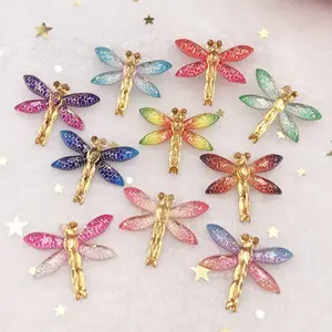 Colorful Dragonfly Shaped Rhinestone Decor, 10pcs/set 1 Hole Scrapbook Pendant Ornaments, DIY Wedding Appliques Decor Jewelry Crafts Accessories, Rhinestone Decor Charm, Rhinestone Charms, Diy With Charms