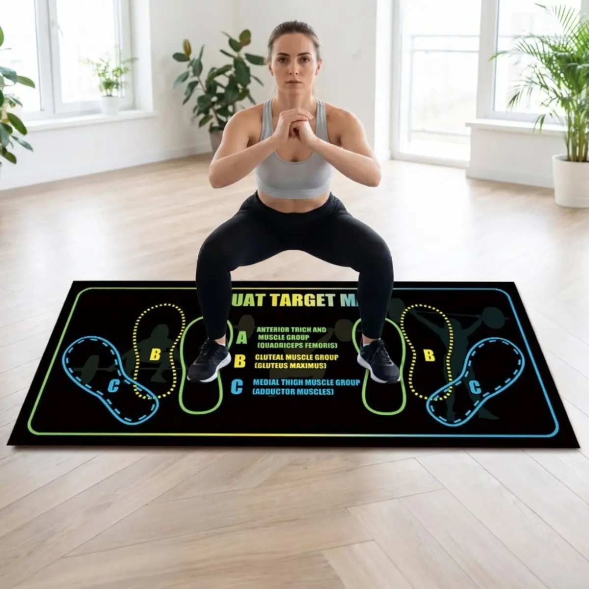 Large Thick Non Slip Exercise Mat With Foot Placement Marks Soft Cushioned Floor Pad Portable Foldable Workout Pad For Home Gym Yoga Fitness Training For Men Women Beginners