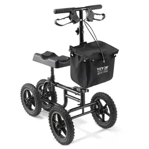 【Summervibes】VEVOR Folding Knee Scooter, Carbon Steel Steerable Knee Walker with Height-Adjustable Handlebar & Knee Pad, 12" All-Terrain Wheel, Dual Brakes, Leg Recovery Scooter for Injured Ankle Foot Knee, 350LBS