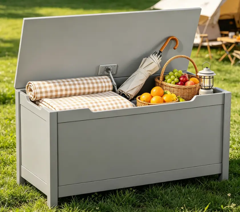 Dufominc 30 Gal Large Neutral Solid Wood 2-in-1 Storage Bench - Kids-Safe Hidden Storage Chest with Moisture-Resistant Anti-Corrosion Coating, Soft-Close Anti-Pinch Lid, Assembly Required for Bedroom, Entryway, Water Resistant, Tiny Houses