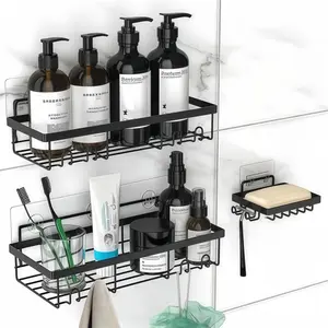 LMMAKE Shower Caddy 3-Pack Rustproof Adhesive Bathroom Organizer with Soap Holder No Drilling Installation for Bathtub Room Kitchen Home Black