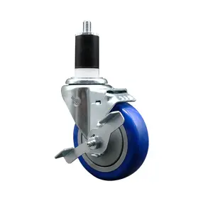 Service Caster SCC-EX20S414-PPUB-BLUE-TLB-112 Polyurethane Expanding Stem Swivel Caster with 4 in. Blue Wheel & 1.5 in. Stem & Top Locking Brake