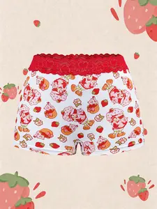 Strawberry Shortcake Women's Comfortable Cute Cartoon Pattern Lace Trim Boyshort Panties