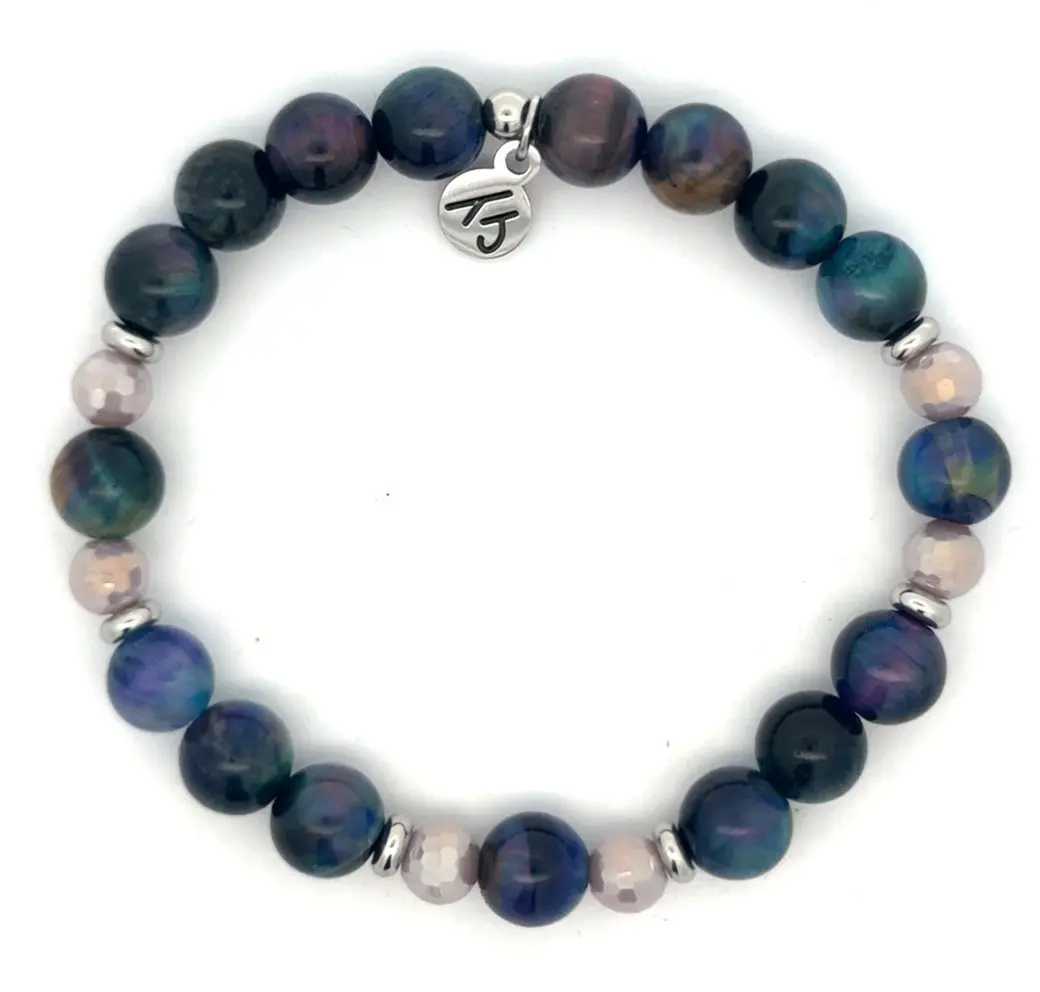 TTT Live Exclusive Indigo Tigers Eye with Purple Crystal Gemstone Bracelet
