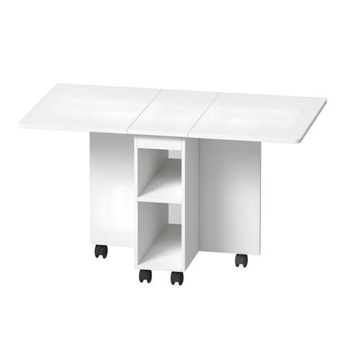 [Bellemave]5-piece set/Folding Drop Leaf Dining Table Set for 4 with 4 Chairs, Space Saving Foldable Dining Table with Storage and 6 Wheels, 47.2 inch D x 23.6 inch W x 30.3 inch H, White