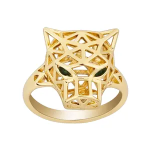 Geometric Panther Head Ring - 14K Gold-Plated