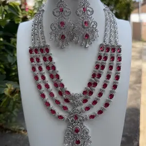 AD Necklace set with earrings and Tikka Ruby Color and 4 Layers