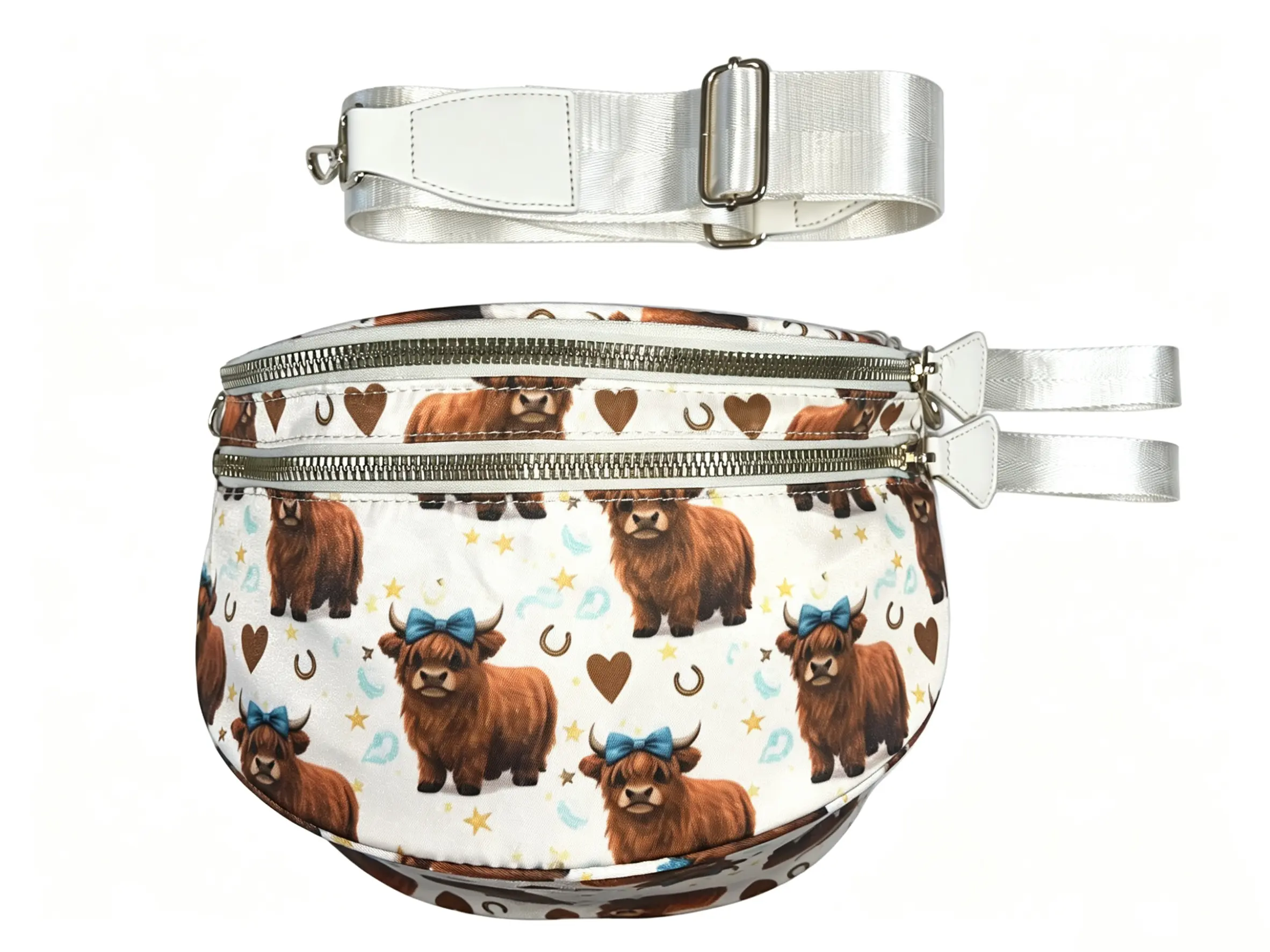 [CC SHOP]Fashionable Highland Cow Print Crossbody Bag,Casual Trendy Moisture-Proof Saddle Bag with Shoulder Strap,Crossbody Shoulder Handbag