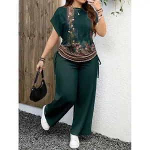 Casual Minimalist Leopard Print Plus Size 2 Pieces Set, Suitable For Summer Suitable For Going Out,Teacher Outfits For Women Clothes Fabric