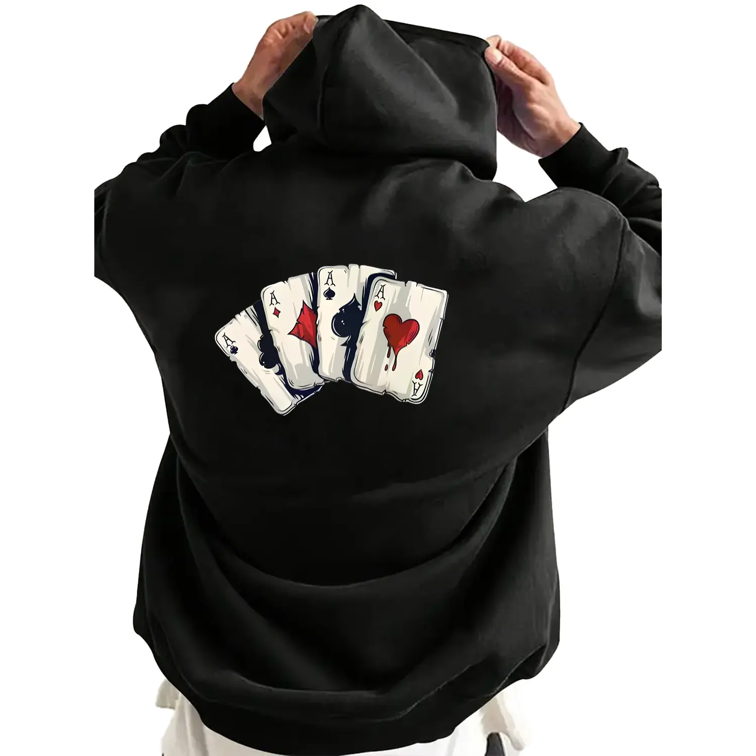 Men's Unisex Digital Playing Card Print Round Neck Graphic Hoodie Sweatshirt - Fashionable Sports Top for Everyday Casual Wear, Clothing, Graphic Hoodies
