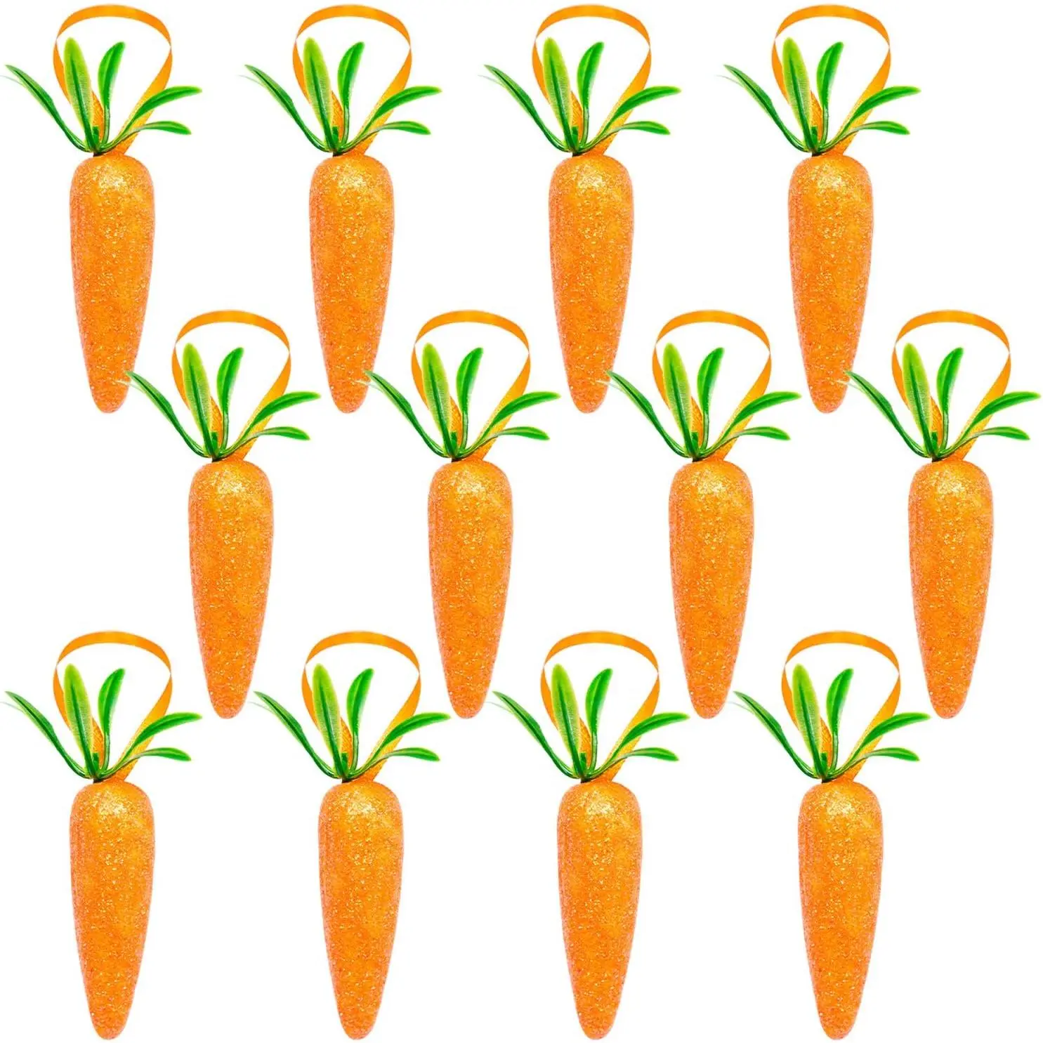 12Pcs Premium Foam Glitter Finish Carrot Shape Decorative Hanging Ornaments - Easter Carrot Hanging Decor for Home Decorations