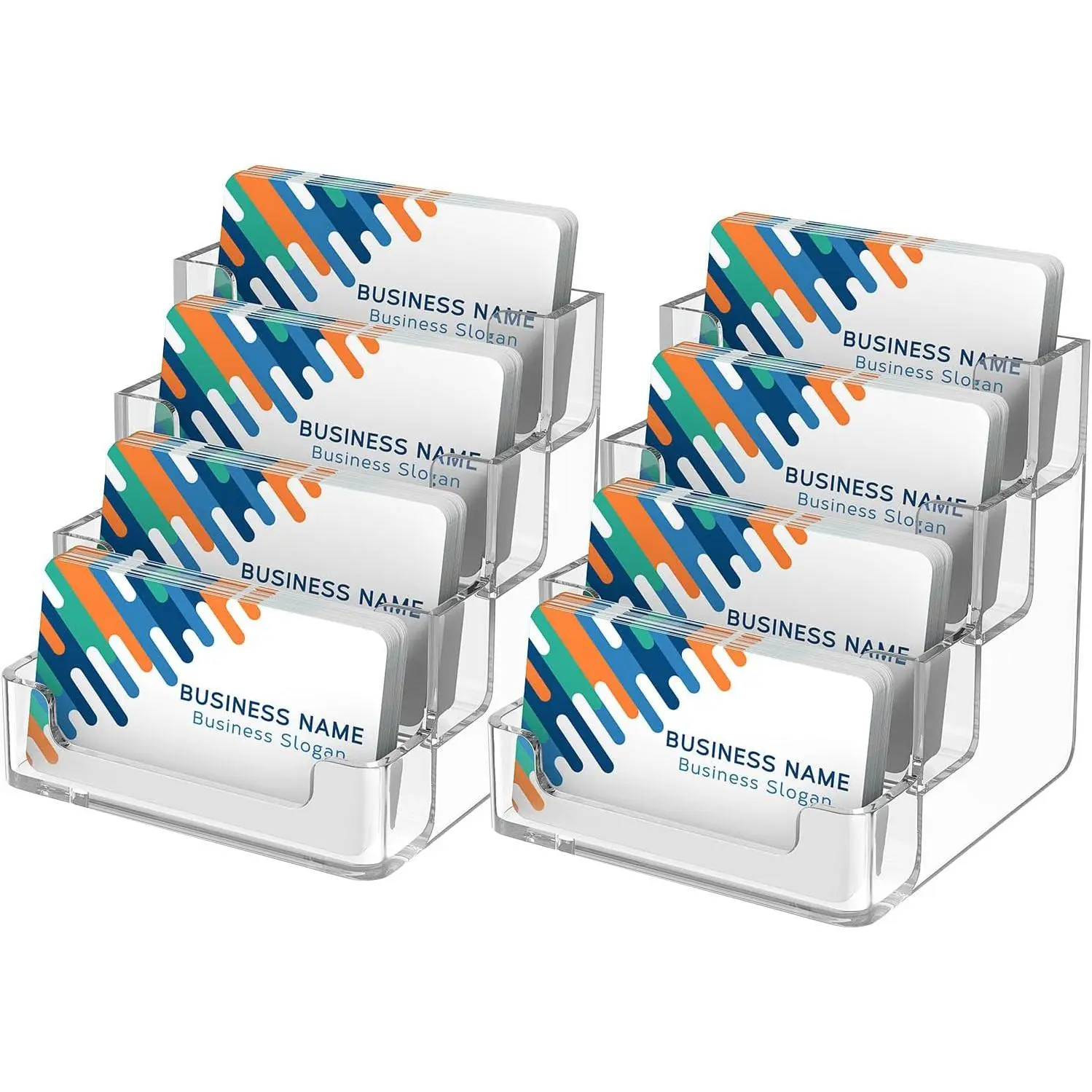 MaxGear Clear Business Card Holder, Acrylic Business Card Stand for Desk with 4 Tier, Clear Plastic Cards Display Holder for Exhibition, Home and Office, 320 Cards Capacity