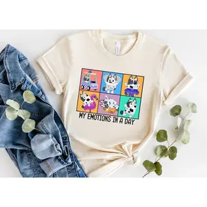 My Emotions In A Day Shirt, Family Matching Shirts, Cartoon Shirt, Blue Dog Family Shirt, Cute Blue Dog Tee