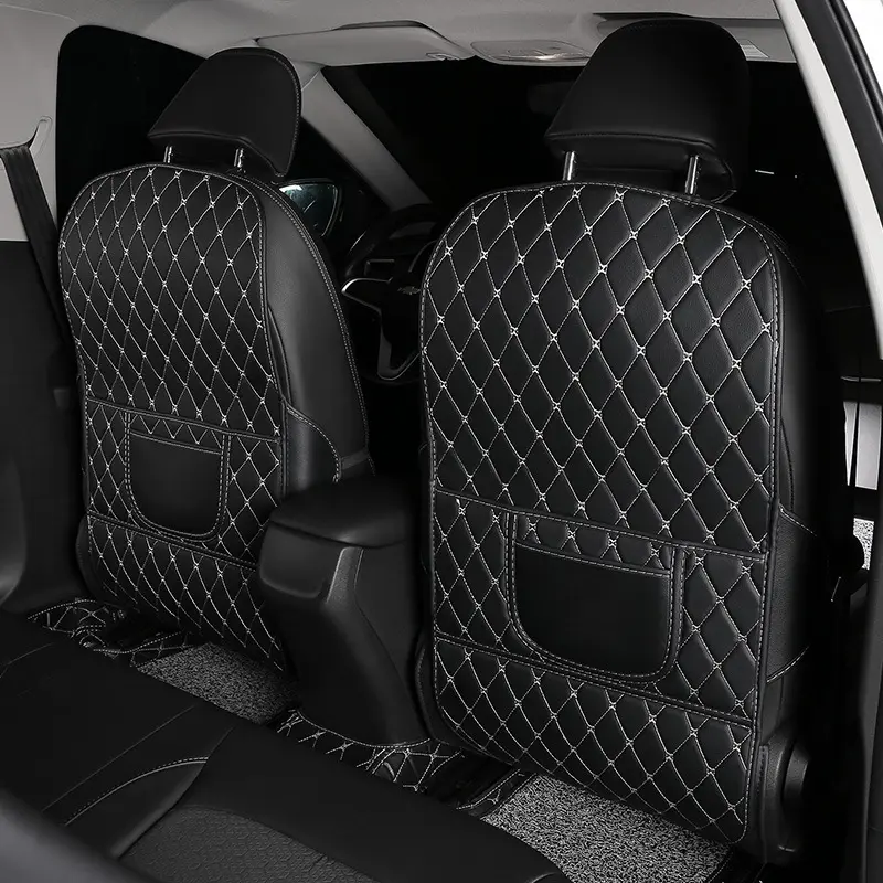 New PU Leather Car Kick Pad, Seat Back Protector Cover, Child Rear Seat Anti-Stain Mat with Storage Bag, Car Seat Attachment, Fits Most Cars