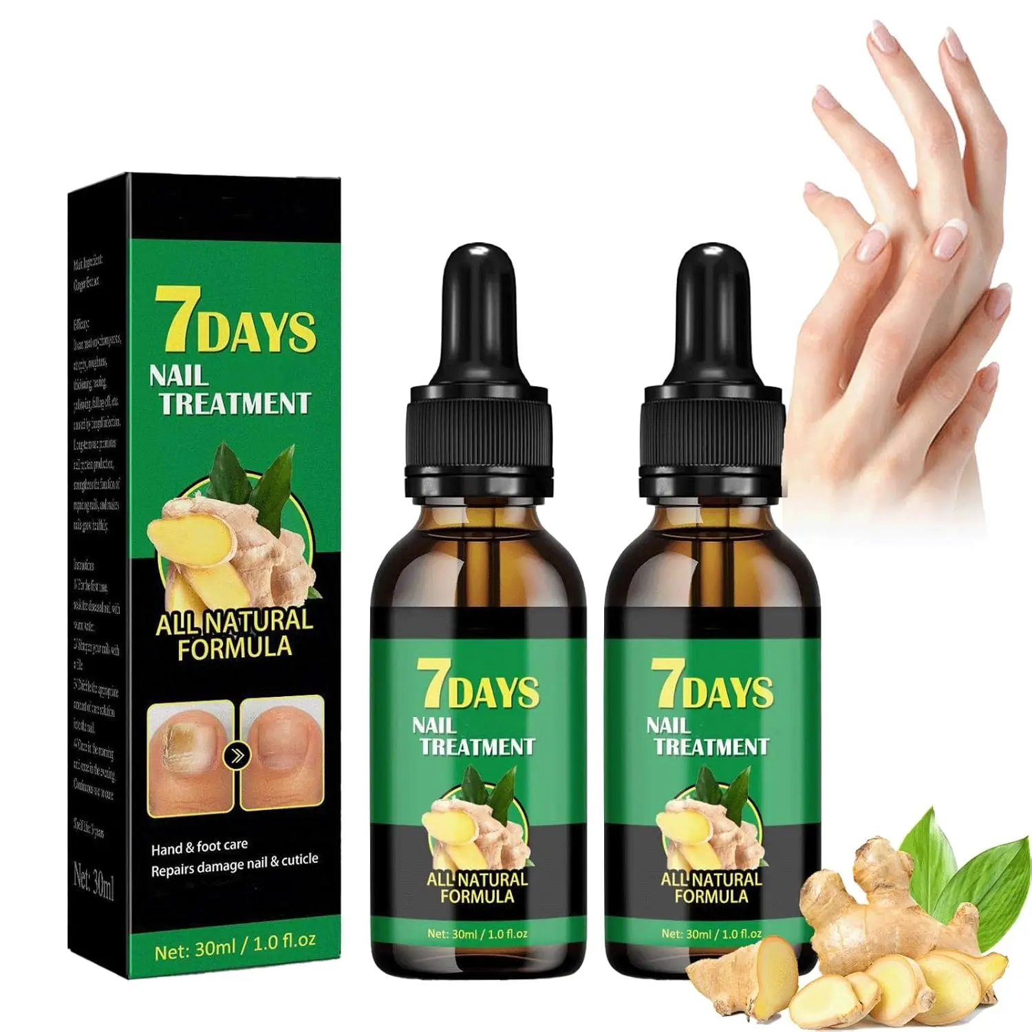 【2Pack】Nail Hand&Foot Care Treatment–Triple-Action Repair for Brittle,Thick&Discolored Nails–Ginger&Acid Formula,Multi-Purpose Foot Treatments&Remedies,Fast-Acting,Nail&Foot Support for Clearer,Healthier-Looking NailsVegan&Cruelty-Free