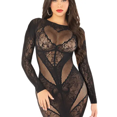 Sweet Seduction Lace Body Con Maxi Lingerie Dress for Bedroom Leg Avenue Sexy and Comfortable Stretchy Gown