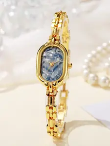 Vintage Elegant Court Blue Mother-Of-Pearl Bracelet Watch, Oval Luxury Fashion Women's Watch, Quartz Watches, Analog Watches, Oval Shaped Watch, Ideal for Special Occasions, Parties, Gifts