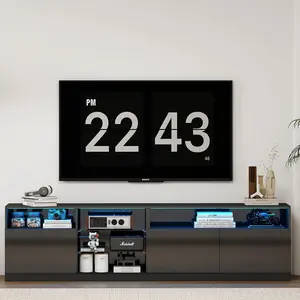 EBELLO 85 Inch High Gloss TV Stand with LED Lights, Modern Entertainment Center for up to 90 Inch TVs, Tall TV Console Table with Storage Cabinets for Living Room