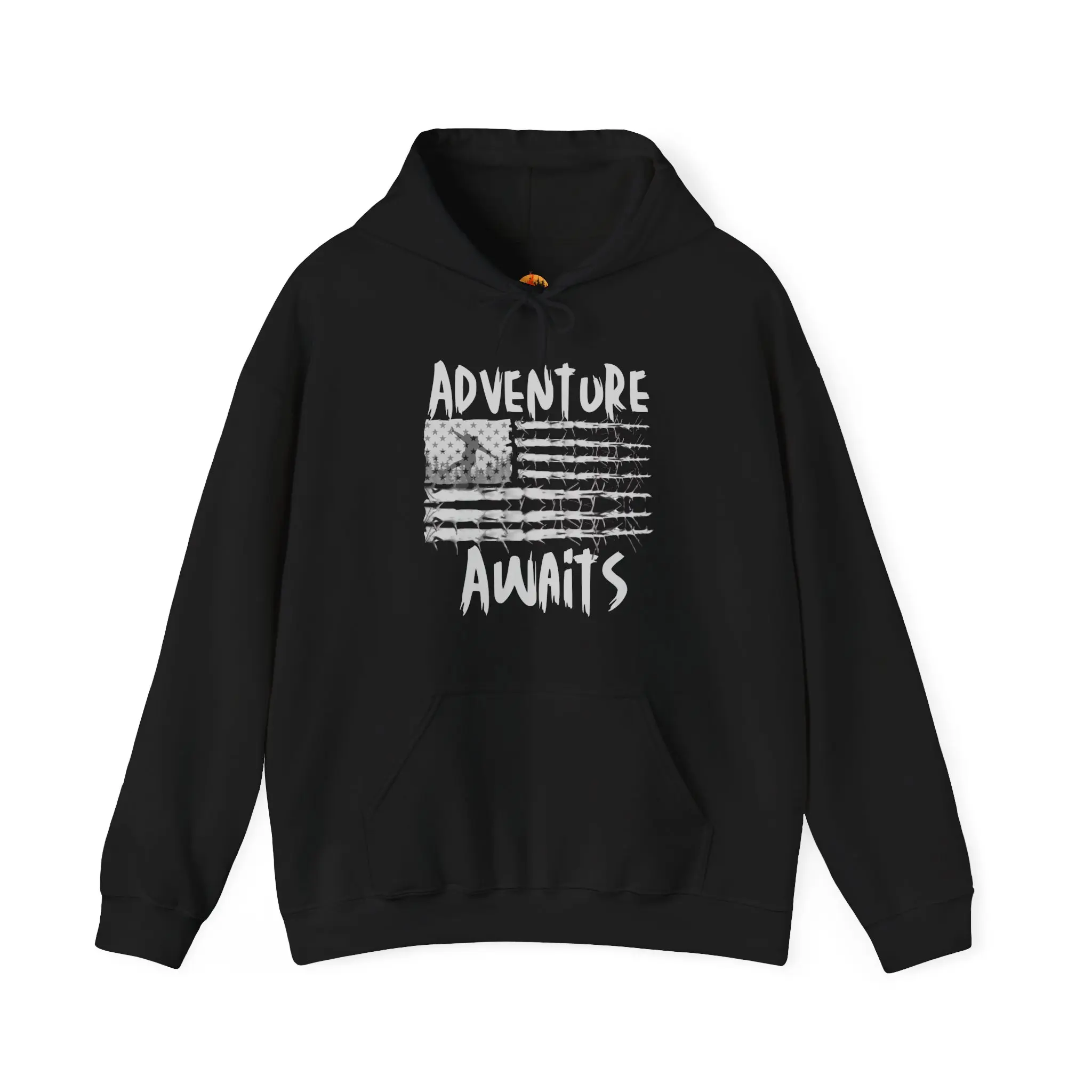 Front side print only.. Adventure awaits unisex hoodie, camping hoodie, hiking hoodie, nature lover hoodie, outdoorsy hoodie, hunting hoodie