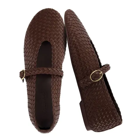 Cushionaire Bistro Mary Jane Flats for Women | Woven Ballet Flats Shoes with Strap and Memory Foam for All-Day Comfort