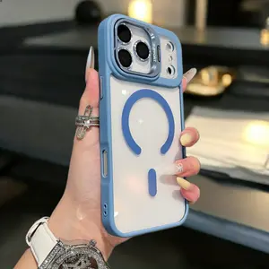 Free Camera Lens Luxury Magnetic Stand Phone Case, Shockproof Protective Transparent Hard Back Cover, Suitable for iPhone 17 Pro Max/17 Pro/17 Air/17/16/15/14/13 Pro Max/16 Plus, Premium Durable Material, Stylish Minimalist Cover, Mobile Accessory, Casing