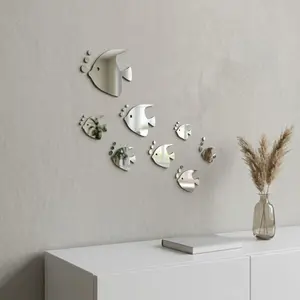 Bubble Fish Ocean Acrylic Reflective Mirror Wall Sticker Set, Fun Colorful Wall Decor for Kids Room, Kindergarten, Bathroom Tile Self-Adhesive