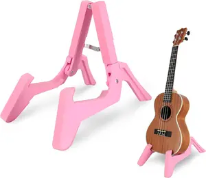 Folding Ukulele Stand ABS Stand for Mandolins/Violins Adjustable Portable Instrument Stand for Ukulele Accessories (Pink)