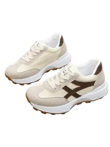 New Retro Patchwork Thick Sole Lace-Up Dad Shoes for Women, Casual Sporty Agony Shoes, Versatile Height-Boosting Waffle Shoes, Lightweight Breathable Running Shoes