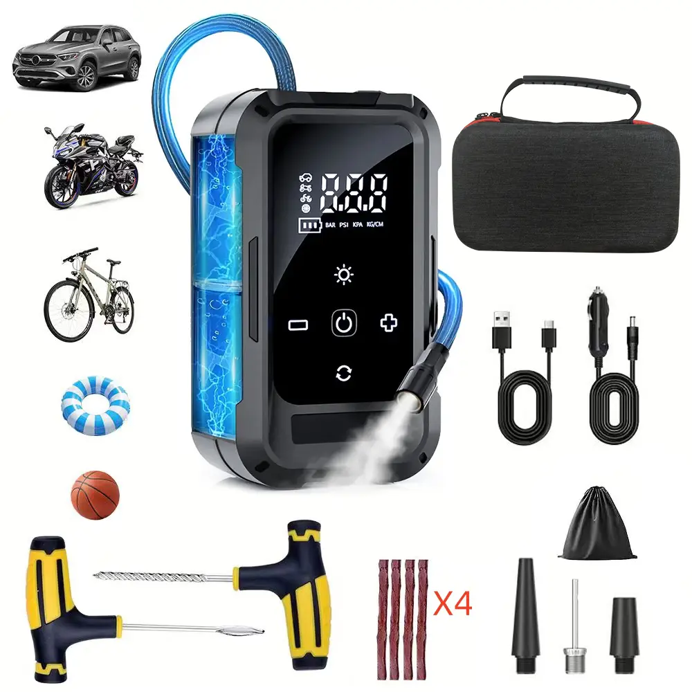 【DealsForYouDays】Tire Inflator Portable Air Compressor, with Digital Pressure Gauge, Tire Repair Kit with Air Compressor, Tire repair tools, 2X Fast Inflation Auto Shutoff Tires Pump for Cars Motors Bikes Balls - Tire repair kits