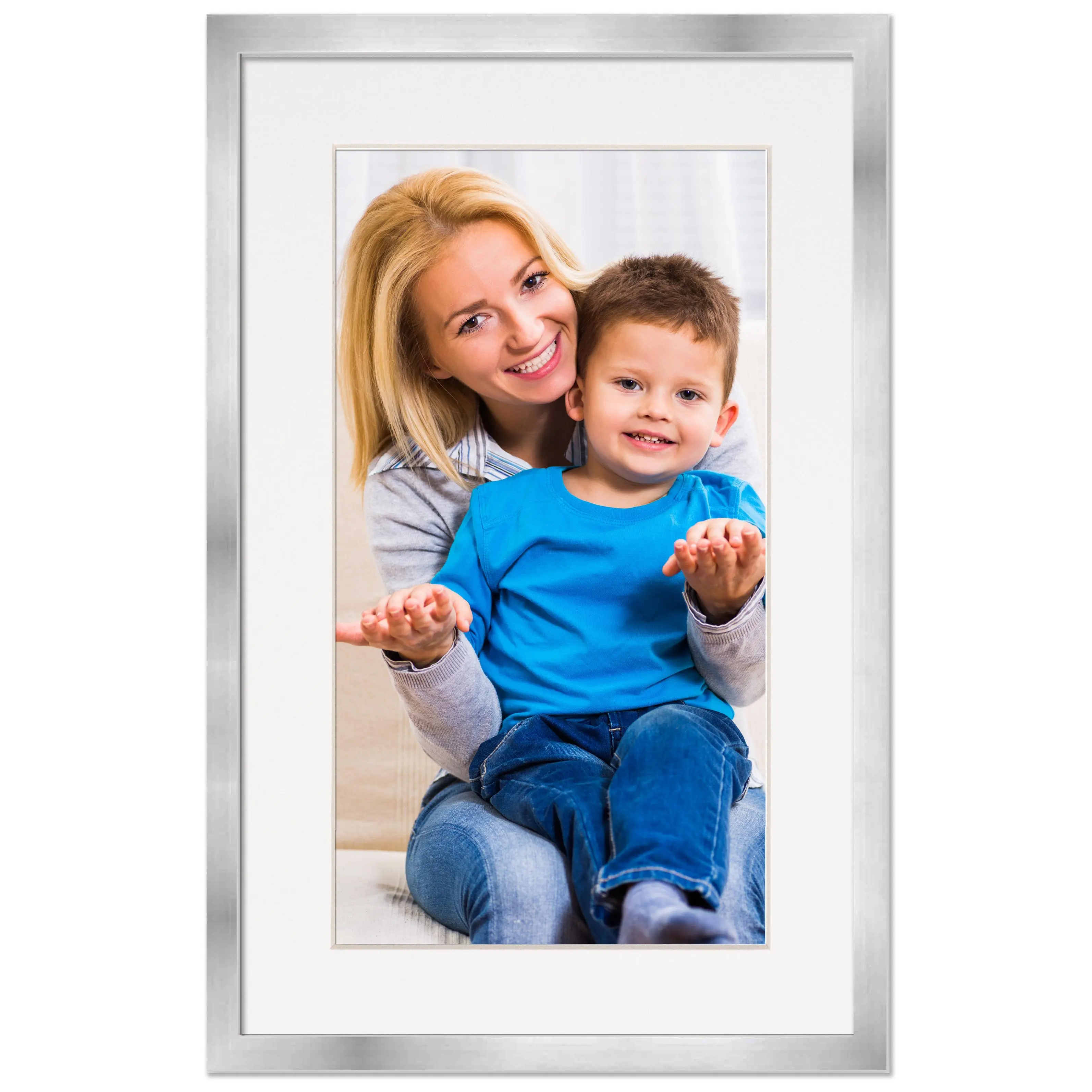 27x40 Frame with Mat - Silver 30x43 Frame Wood Made to Display Print or Poster Measuring 27 x 40 Inches with White Photo Mat - Great For One Sheet Movie Posters