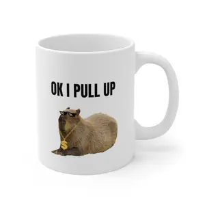 Capybara Ok I Pull Up Mug - Funny Mug - Capybara Meme - Great Gift - White, Ceramic, 11 fl oz Mug