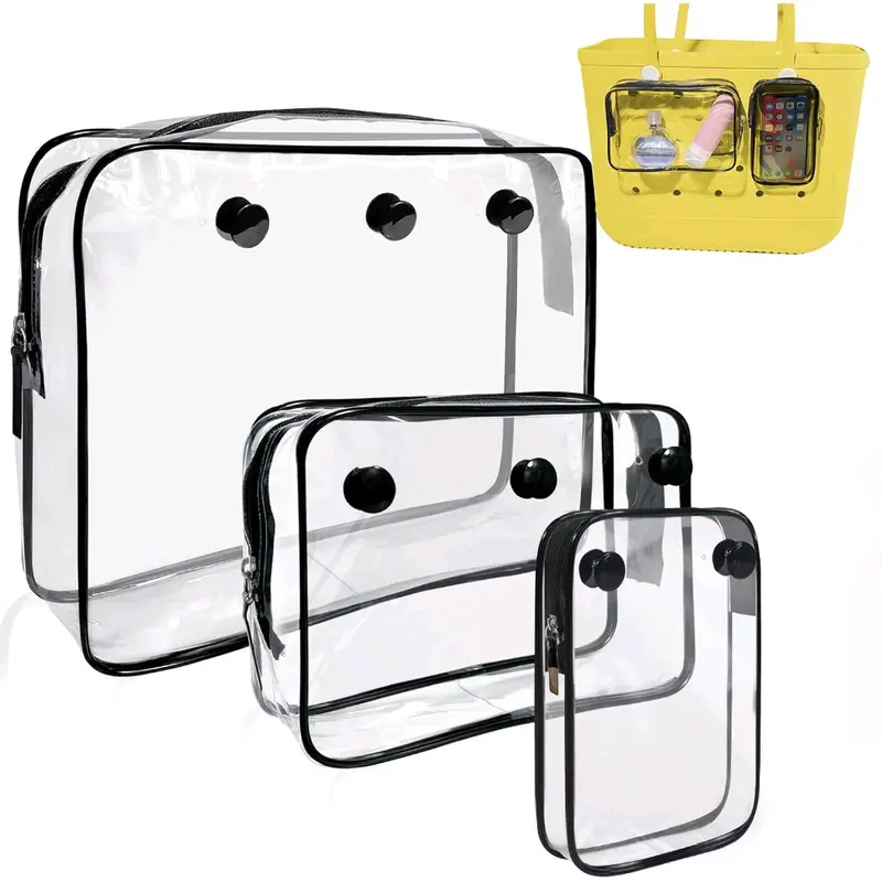 Clear Insert Bag for Rubber Beach Bag, Accessories, Designer Zipper Inner Bag Divider Storage Compatible with Bogg Bag, Transparent Travel Toiletry Brush Organizer for Beach Tote Bag  Set