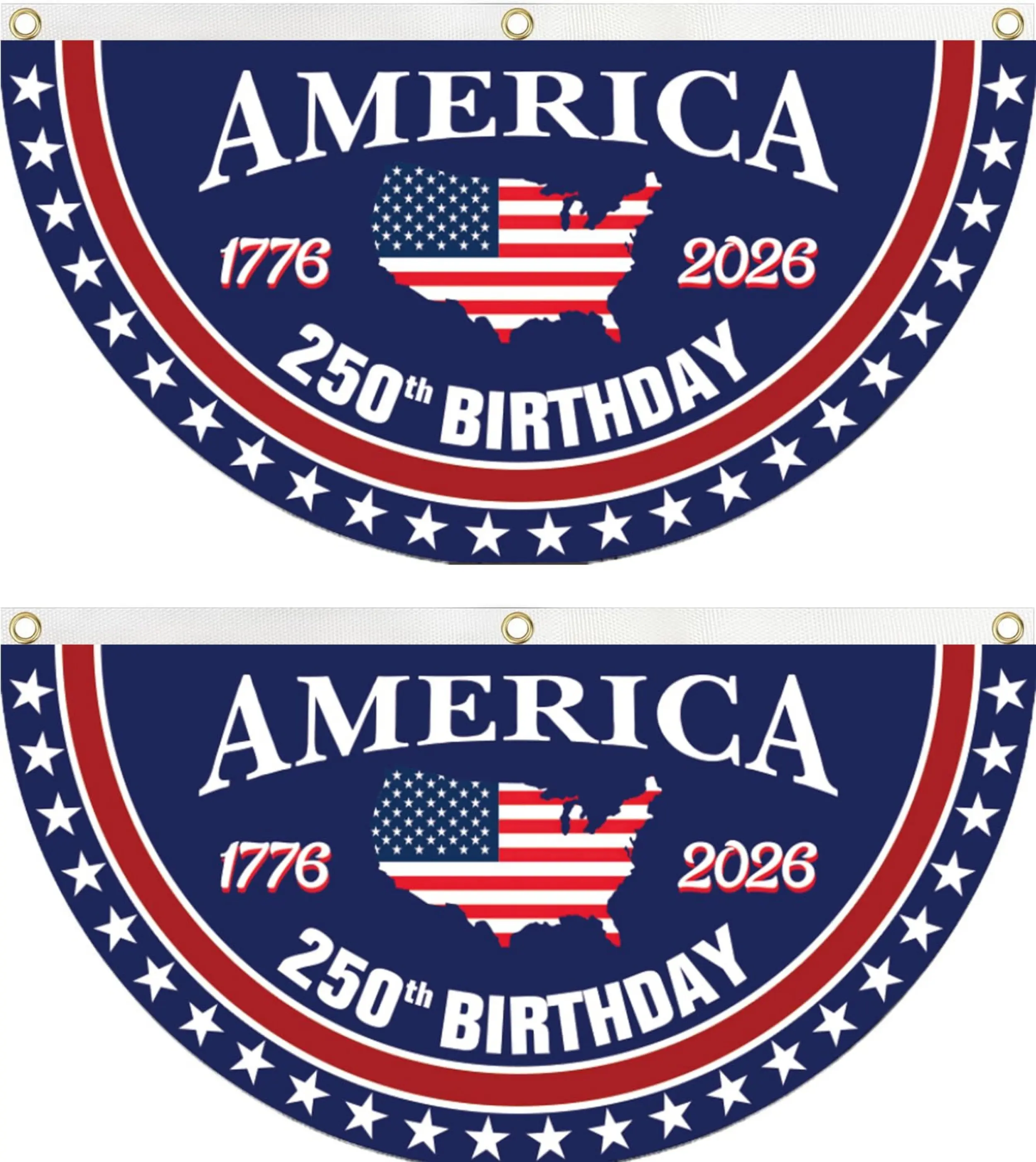 1.5x3 ft (36x18in) Patriotic Traditional Hanging Half Fan Bunting Flag, 1776-2026 USA 250th Anniversary Banner with Brass Grommets, Weatherproof Durable Fabric Red White Blue for Independence Day, US Pride Indoor Outdoor Home Fence Porch, Decoration, Star
