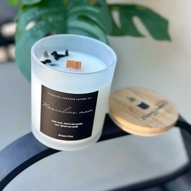 Perfectly Scented Candle Co. Masculine Man Candle - 20 Hours Burn Time, 8 oz Capacity, Cedarwood Musk Scent, Ideal for Men
