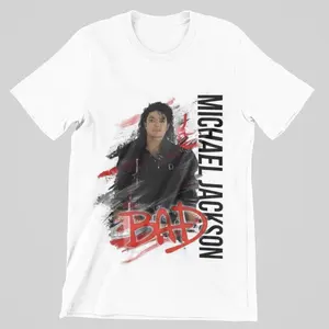 Michael Jackson "BAD" Album Inspired Graphic T-Shirt - 90s Pop Music Streetwear Tee - Retro MJ World Tour Style Shirt - Unisex Short Sleeve Fashion