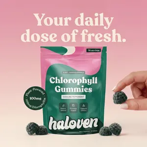 Haloven Chlorophyll Gummies - Cooling Peppermint, 100MG Chlorophyllin, Vegan, Non-GMO, No Artificial Dyes. Freshness From The Inside Out. 60 Gummies