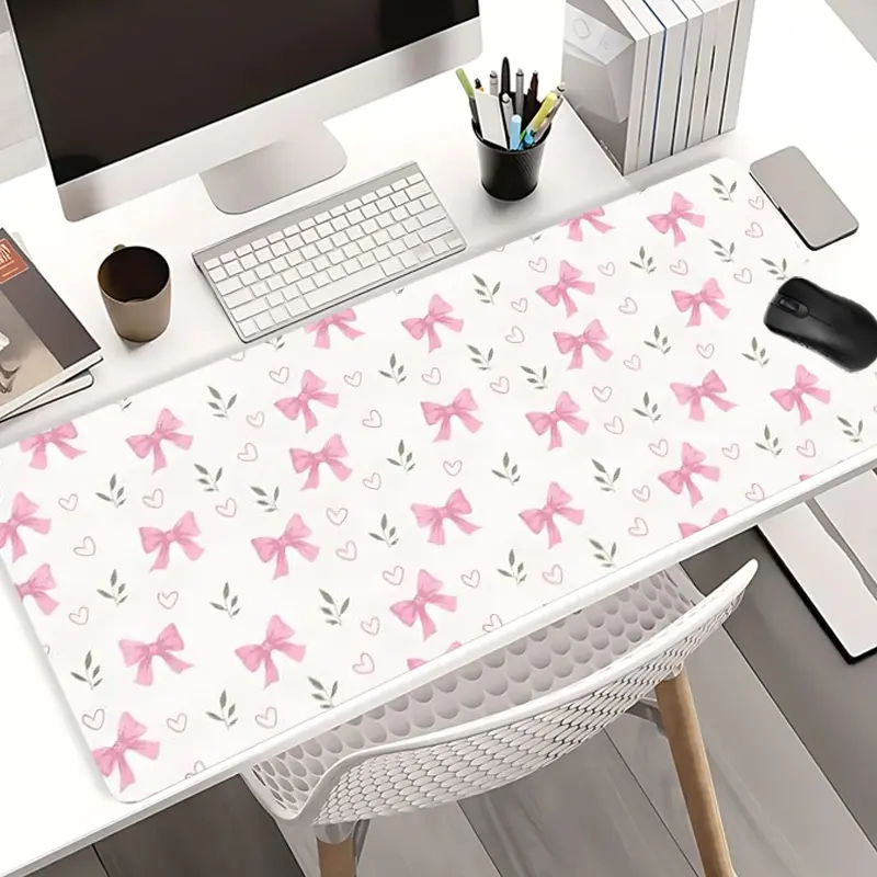 Pink Bows Gaming Mouse Pad Extra Large Computer Mouse Pads for Desk xxl Mouse Pad for Laptop Big Mouse Pad Extended Mouse Pad with Non - Slip Rubber Base Stitched Edge for Home and Office Desk Accessories Office Supplies