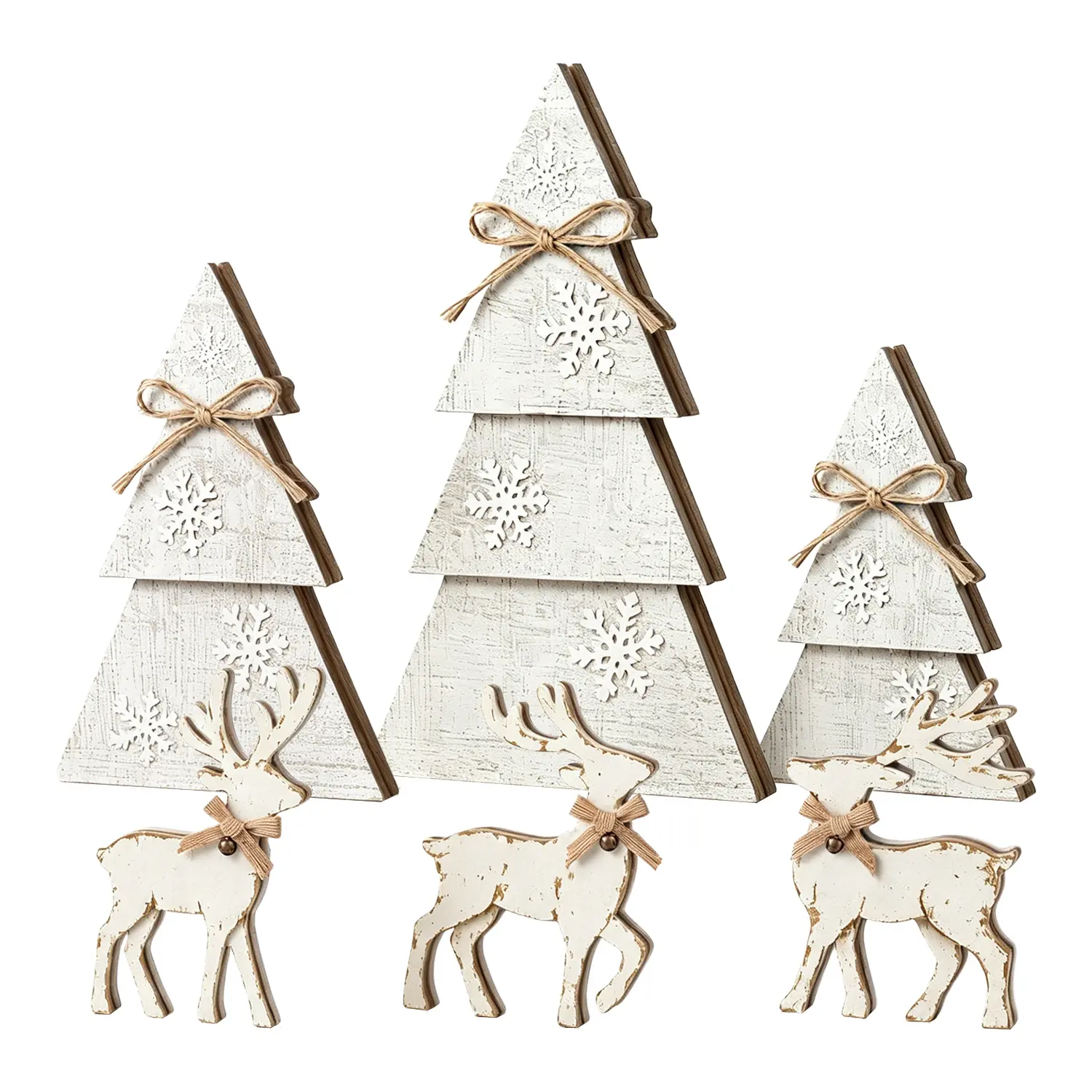 Indoor Christmas decorations, 6-piece white Christmas tree and reindeer home decor set | Wooden winter Christmas table decoration, farmhouse-style Christmas party centerpiece, tiered tray decor for kitchen mantel and office gifts