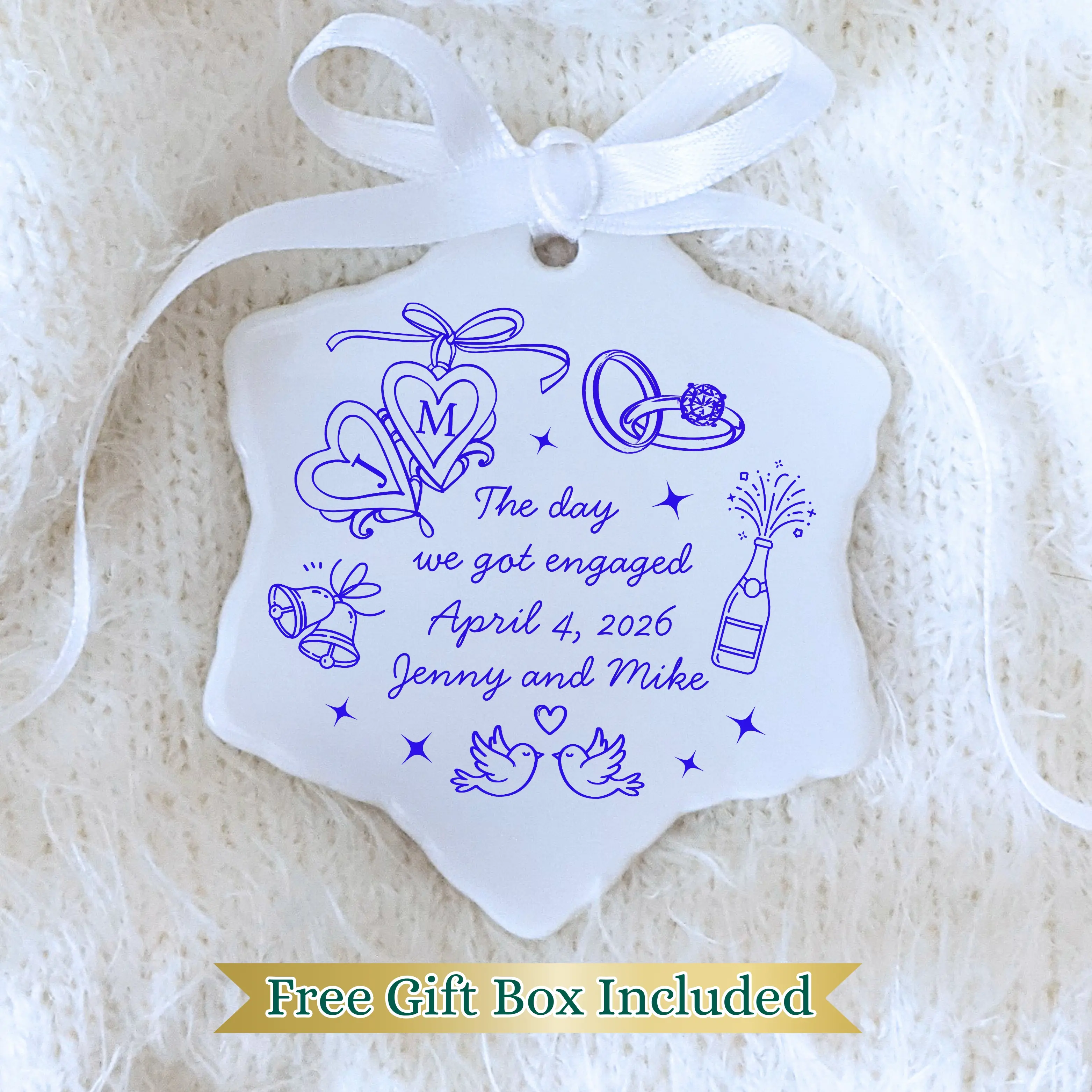 Personalized Engagement Gift for Couple - Custom Doodle Wedding Ornament - Anniversary Calendar Date Gift - Custom Calendar Ornament for Bride and Groom