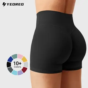 YEOREO Women's Biker Shorts 4.5" Hidden Scrunch High Waist Tummy Control Gym Yoga Running Impact Blue Plain Stretchy Fabric Active Skort Skirt Gym Exercise Activewearn