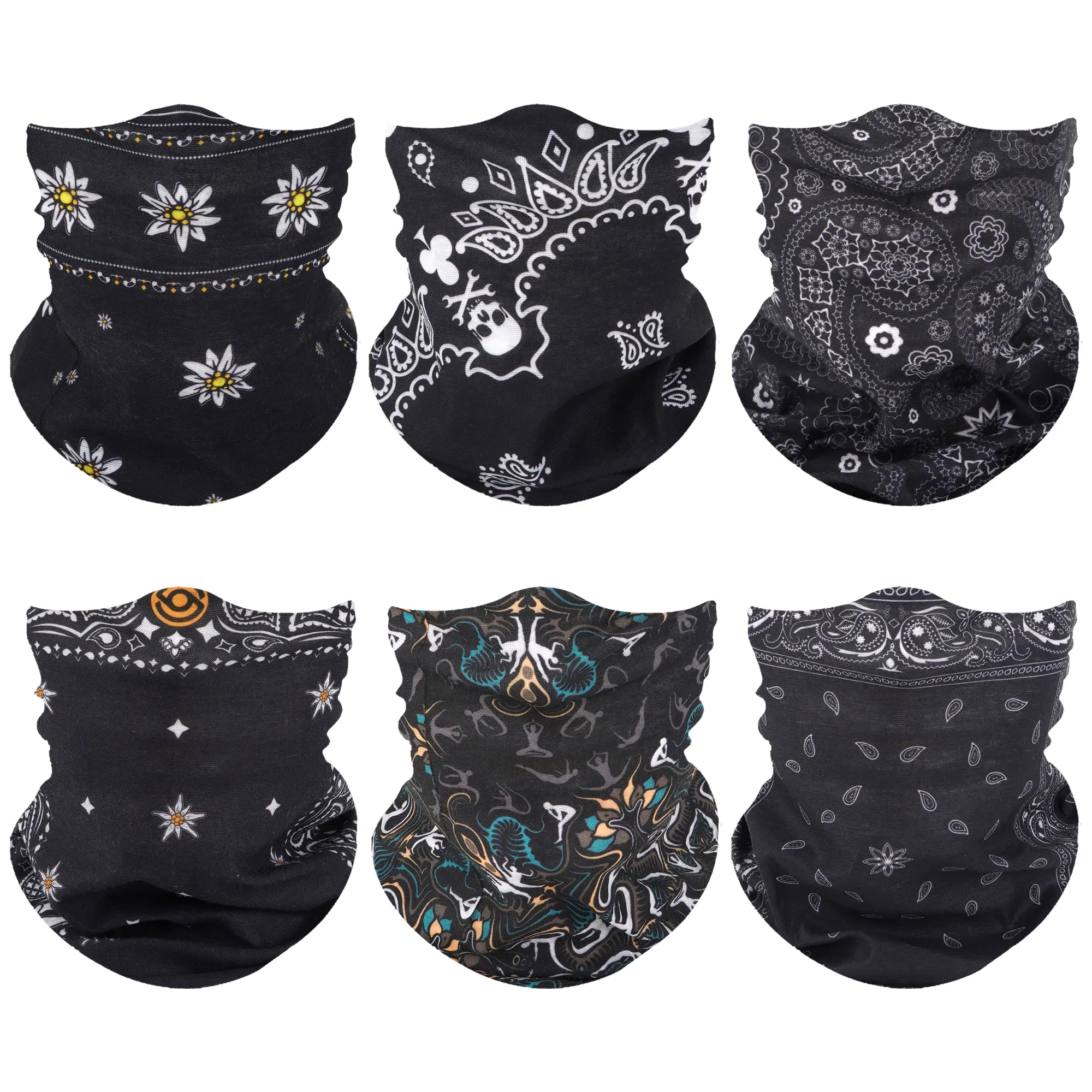 Haute Hooks Black 6-pack men and women seamless neck mask scarf Rave face mask scarf face mask balaclava headband headwear