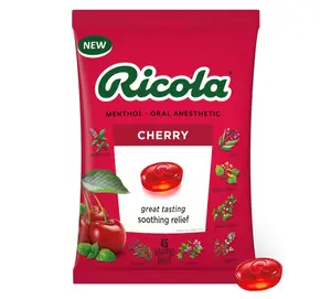 Ricola Cherry Throat Drops, 45 Count, Daily Drops For Delicious Throat Refreshment, Oral Anesthetic, Naturally Flavored