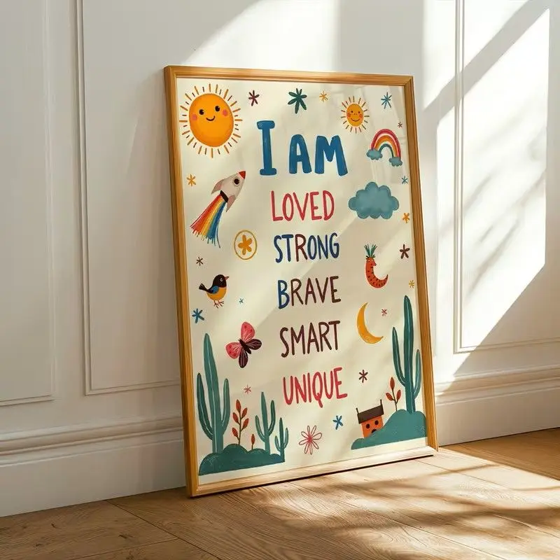 I Am... Positive Affirmation Wall Art Poster - Cute for CATERPILLAR & Airplane Room Decor, Rhyme Animal Print Suitable for Living Room, Bedroom