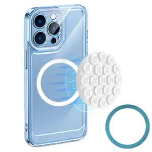 Magnetic Silicone Suction Cup Phone Holder, Round Suction Cup Magnetic Phone Case Holder Mount, Strong Silicone Suction Cup Mobile Phone Stand, Magnetic Smartphone Holder